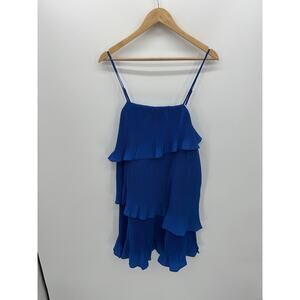 New In Blue Striped Mini Dress Size M Tiered Holiday Festival Cocktail Party NWT